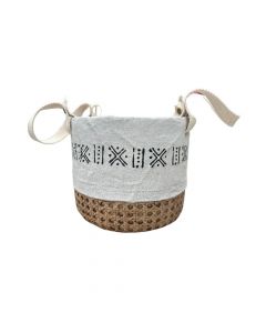Pot Round Cement Brown & White 7.5"